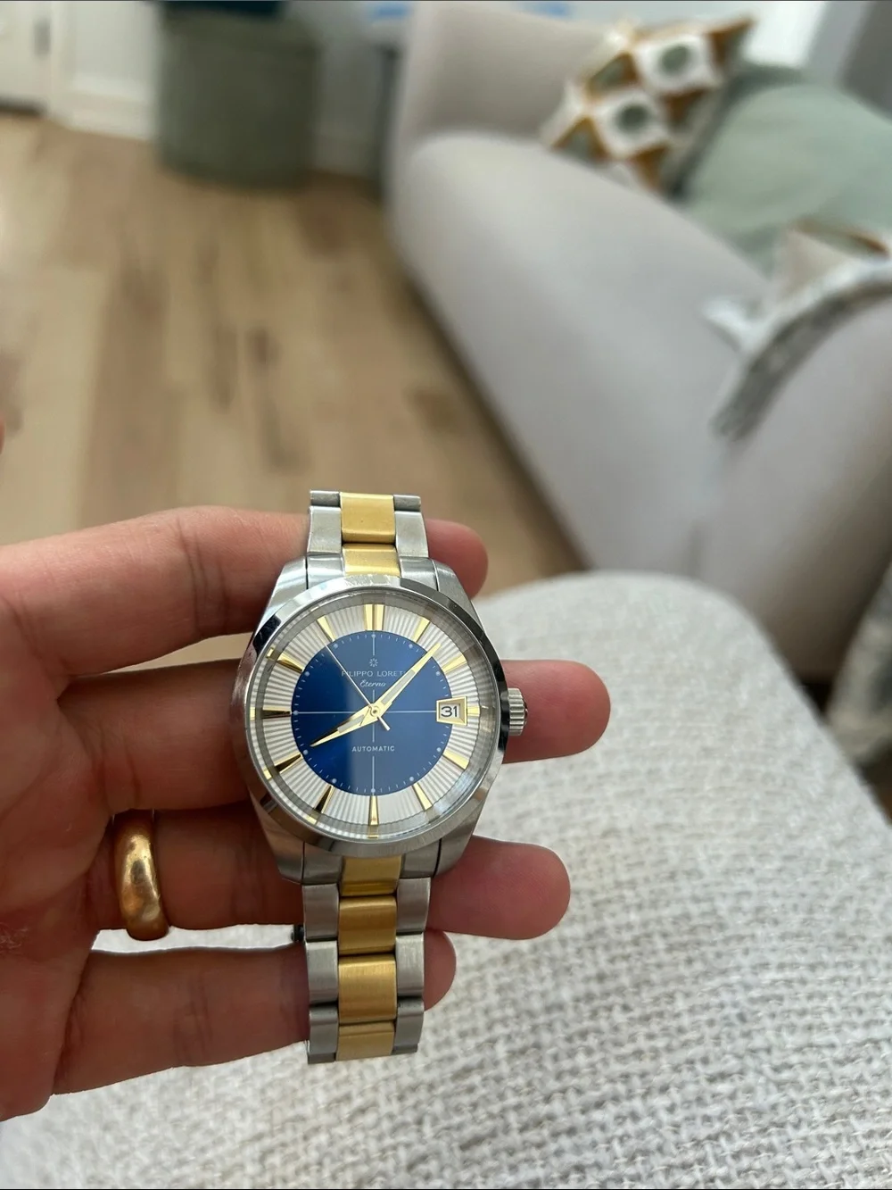 Two-Tone Blue Dial Men's Watch - Automatic (Gold Plated)
